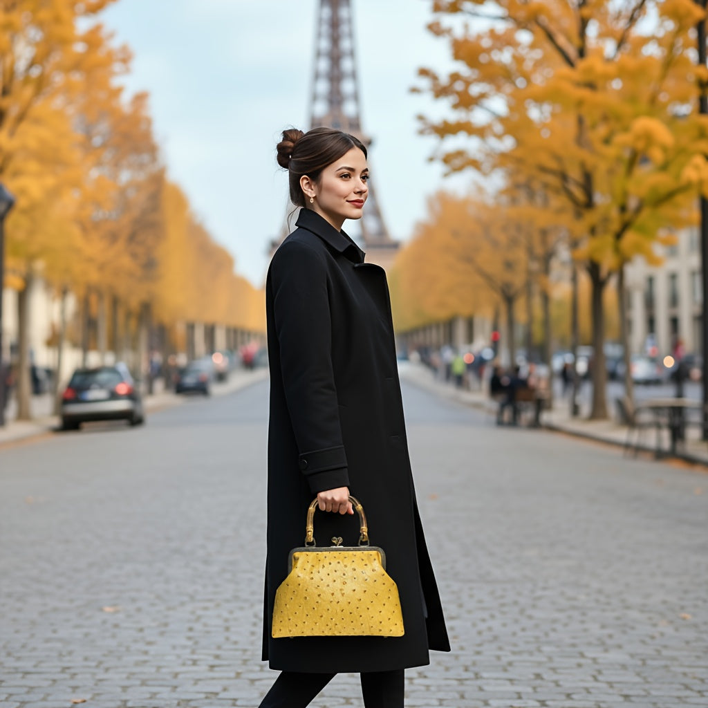 PU ostrich   kiss lock small handbag