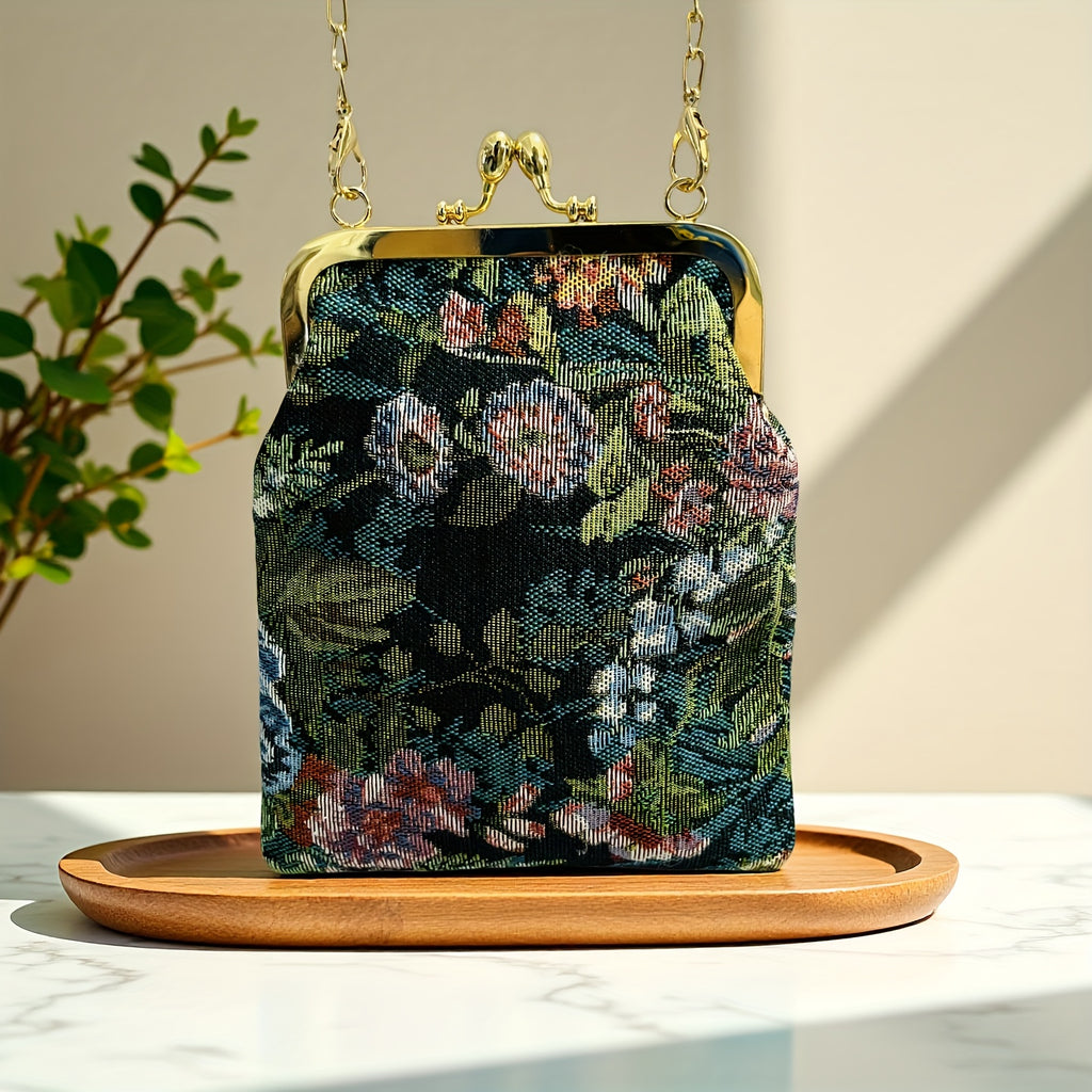 floral figured cloth kiss lock phone bag