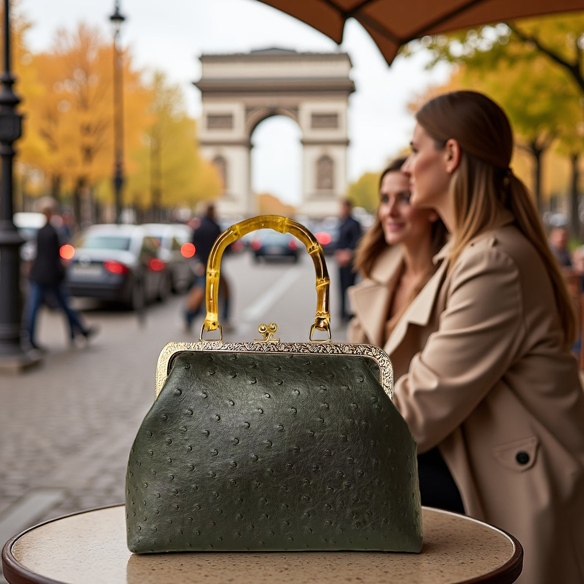 PU ostrich   kiss lock small handbag