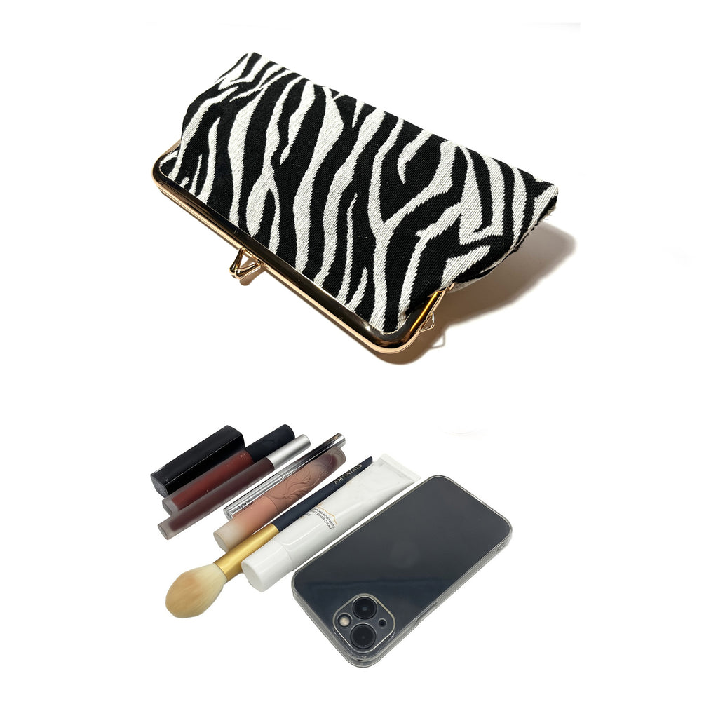 zebra  figured cloth kiss lock purse clutch