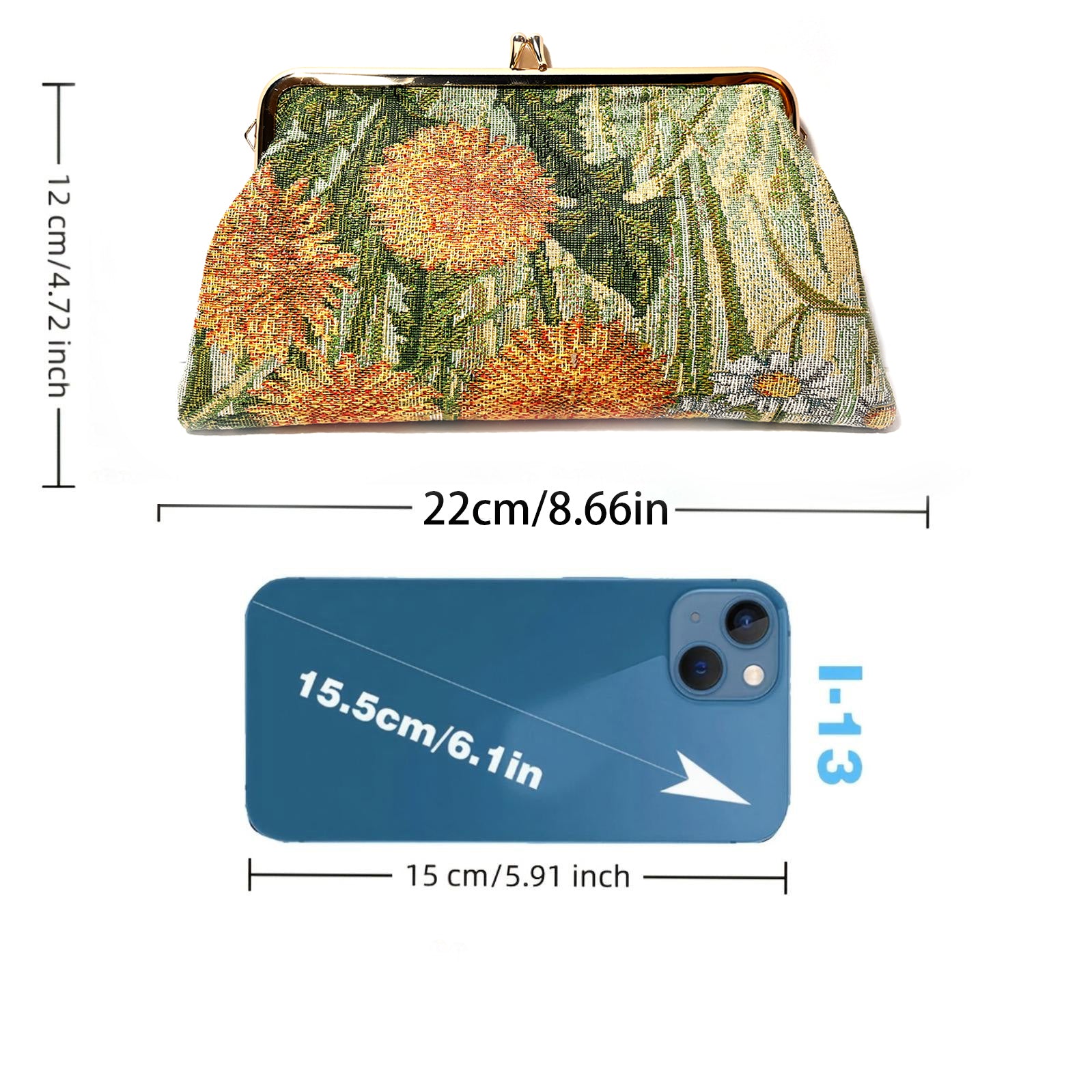floral figured cloth kiss lock purse clutch