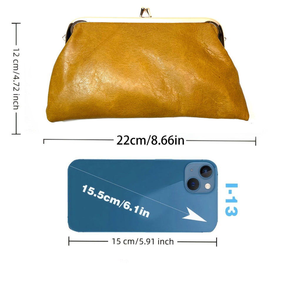 First leather cowhide  kiss lock purse clutch