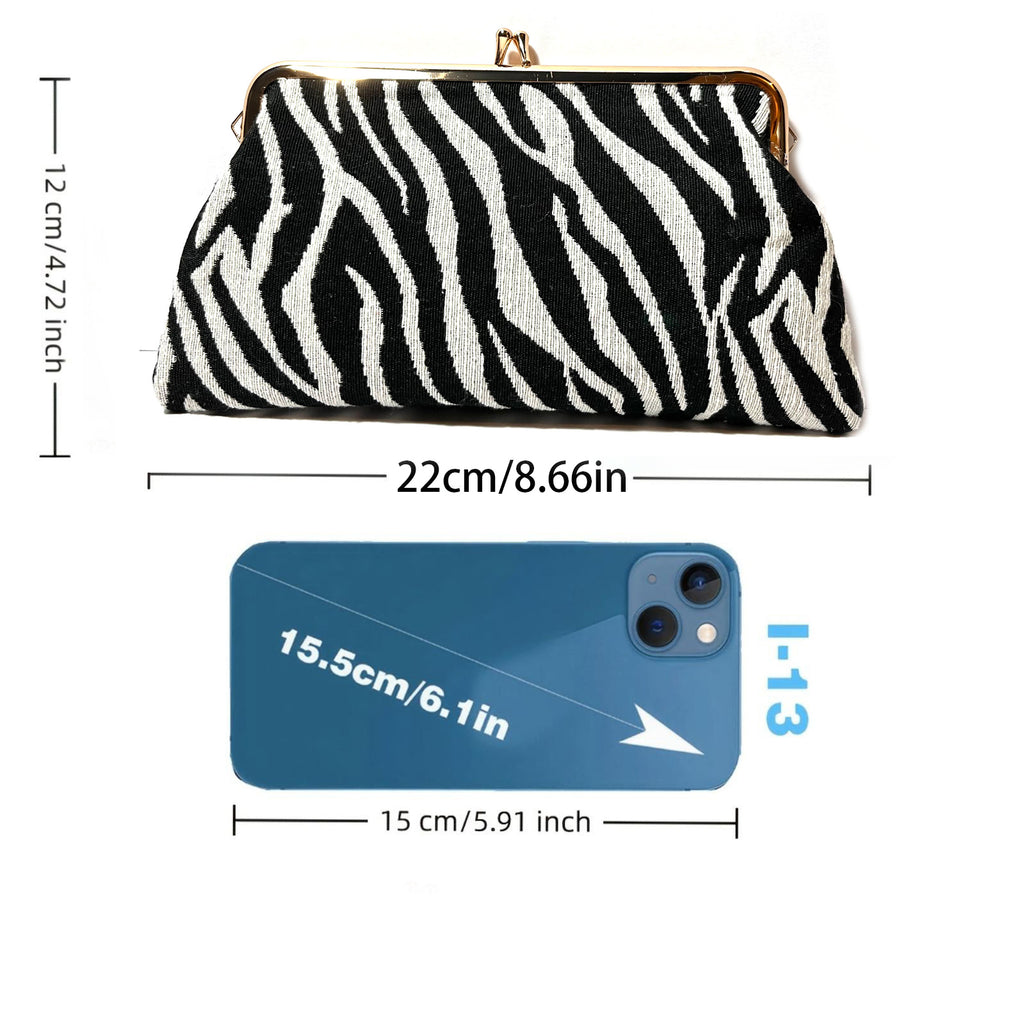 zebra  figured cloth kiss lock purse clutch