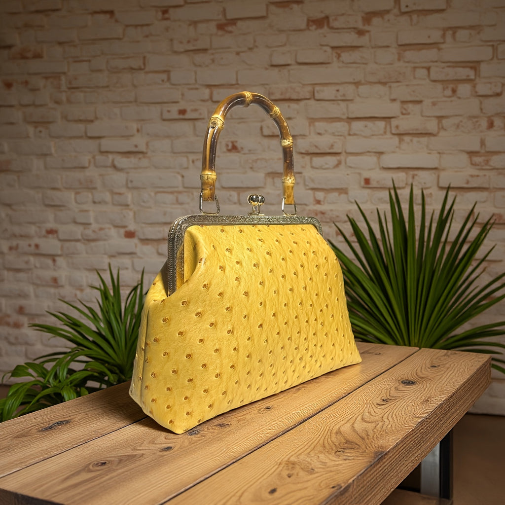 PU ostrich   kiss lock small handbag