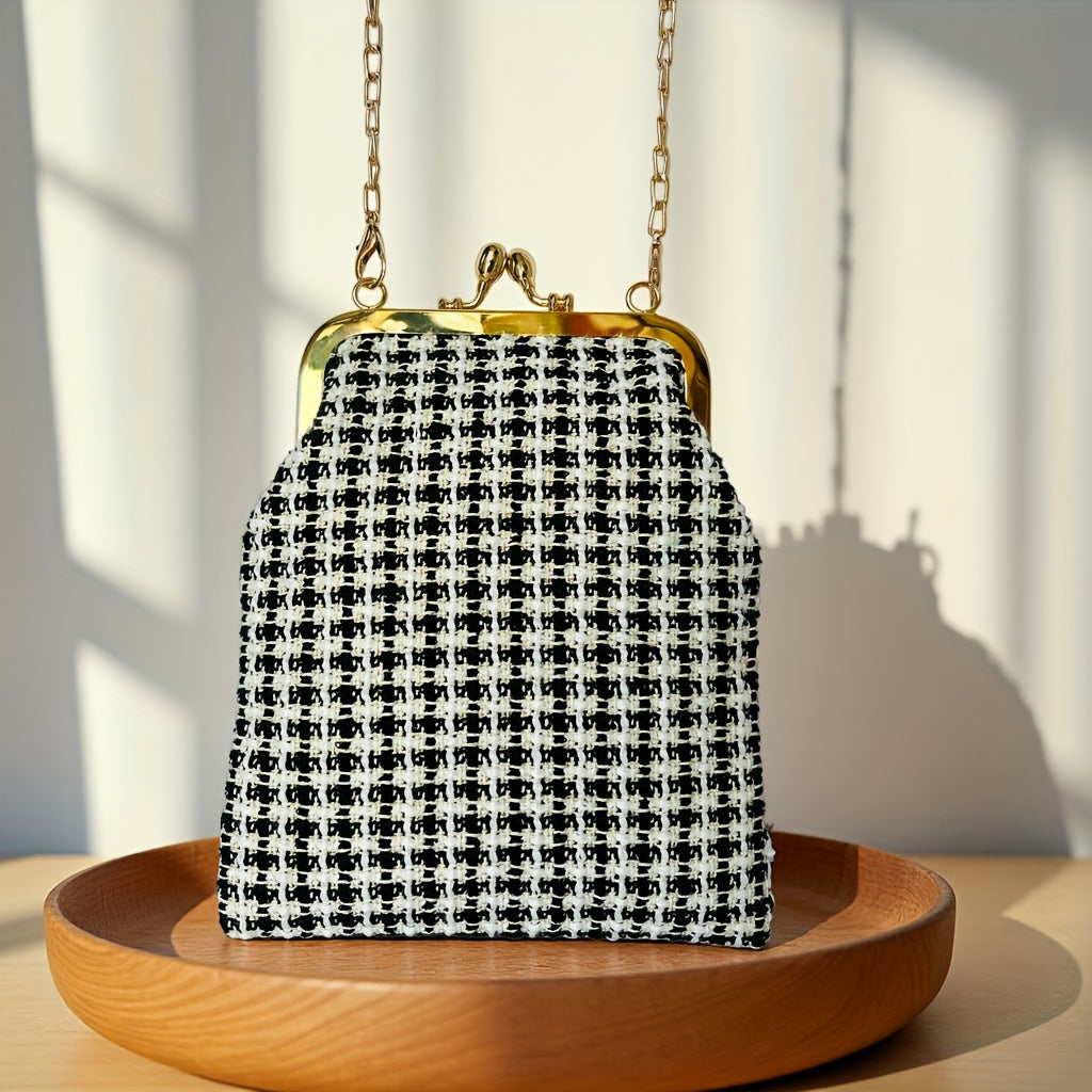 Blanc blanc plaid cloth kiss lock phone bag