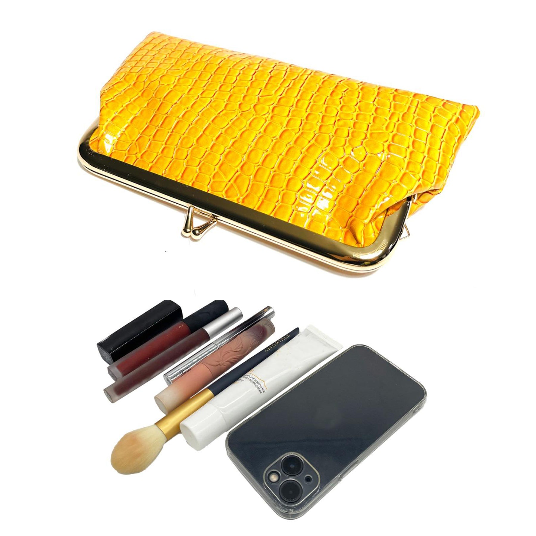 PU crocodile kiss lock purse clutch