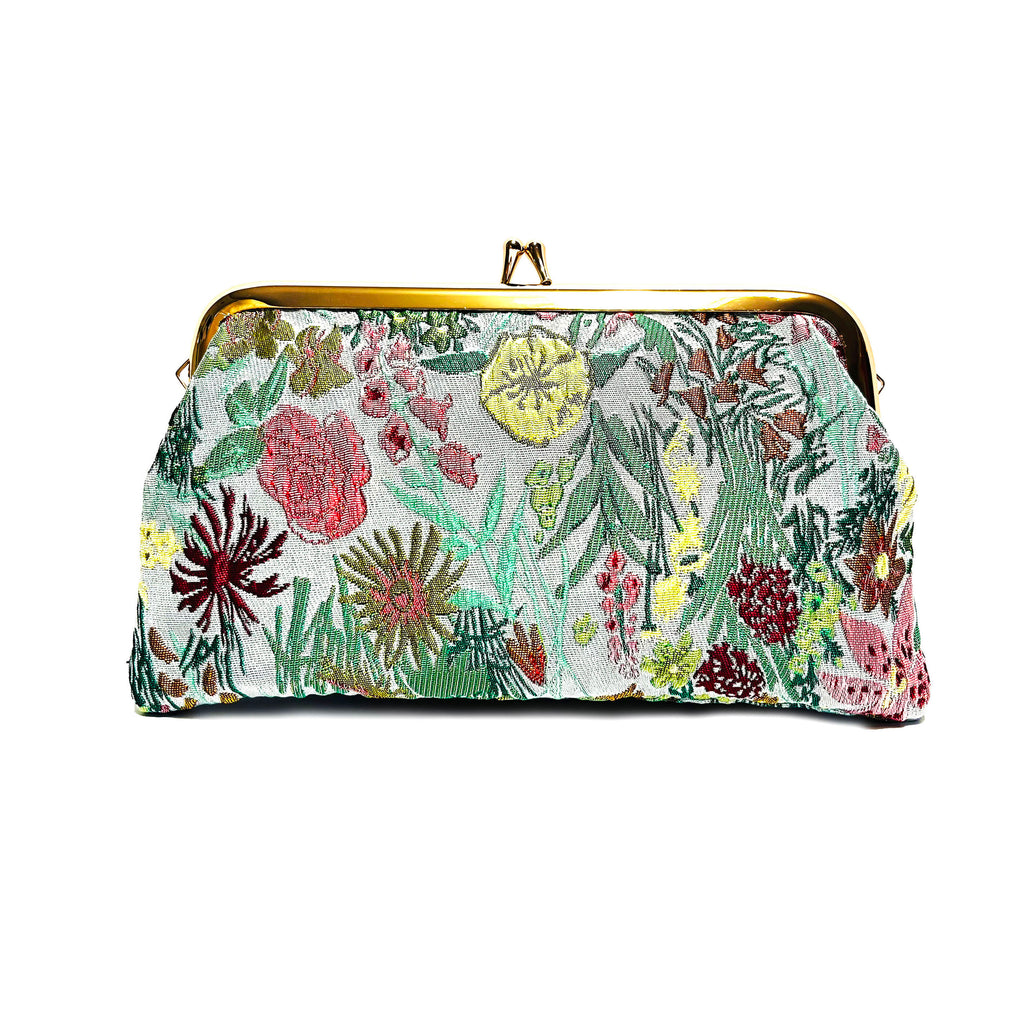 silk like figured cloth forest evening cluth purse bag