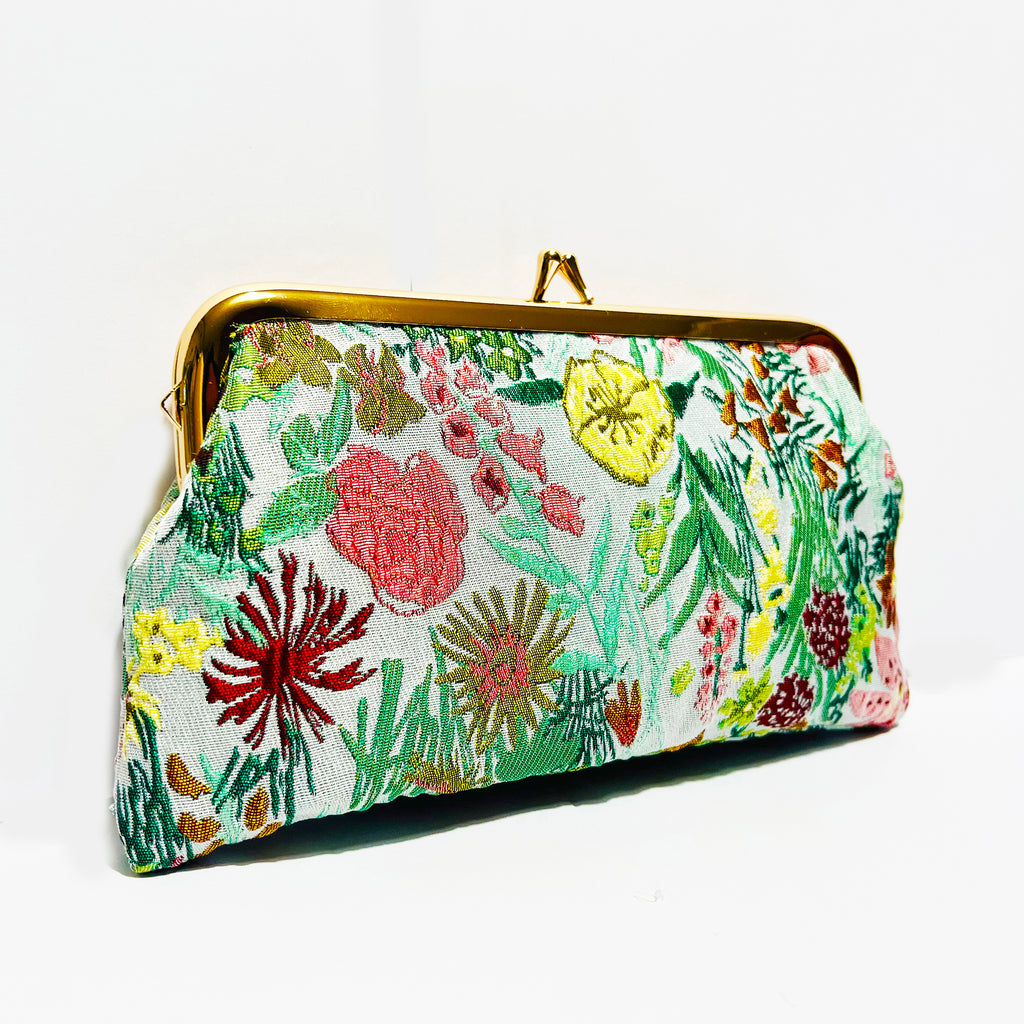 silk like figured cloth forest evening cluth purse bag