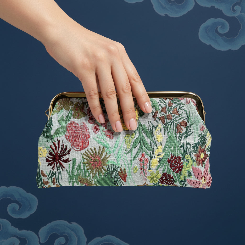 silk like figured cloth forest evening cluth purse bag