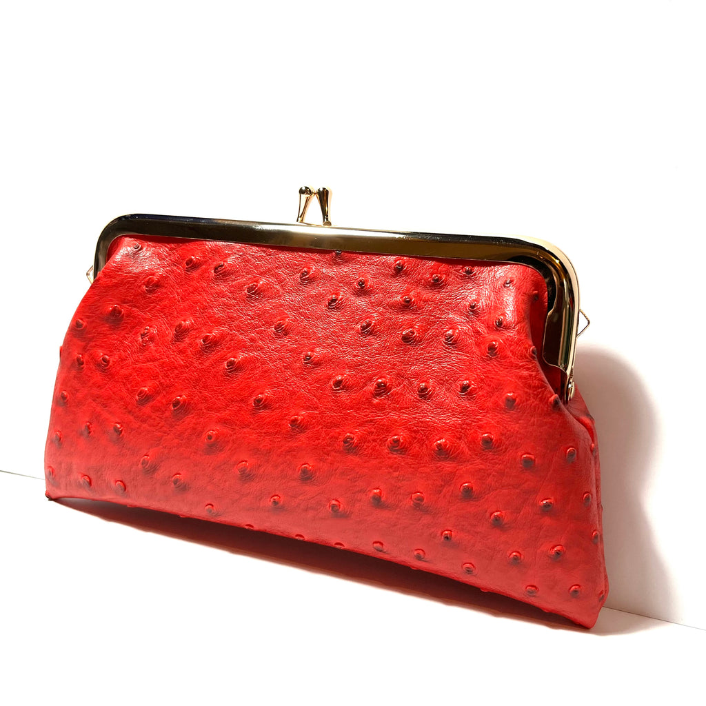 PU ostrich kiss lock purse clutch
