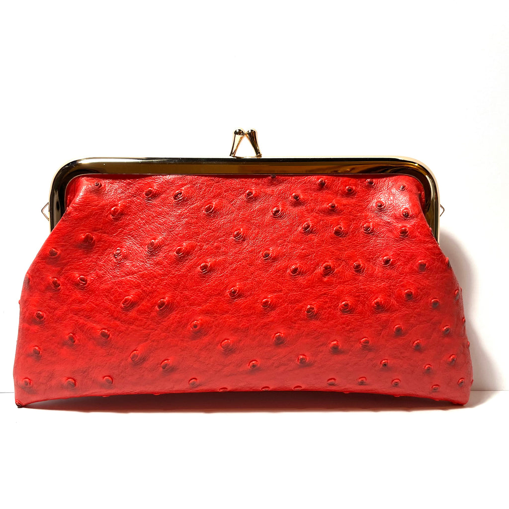 PU ostrich kiss lock purse clutch