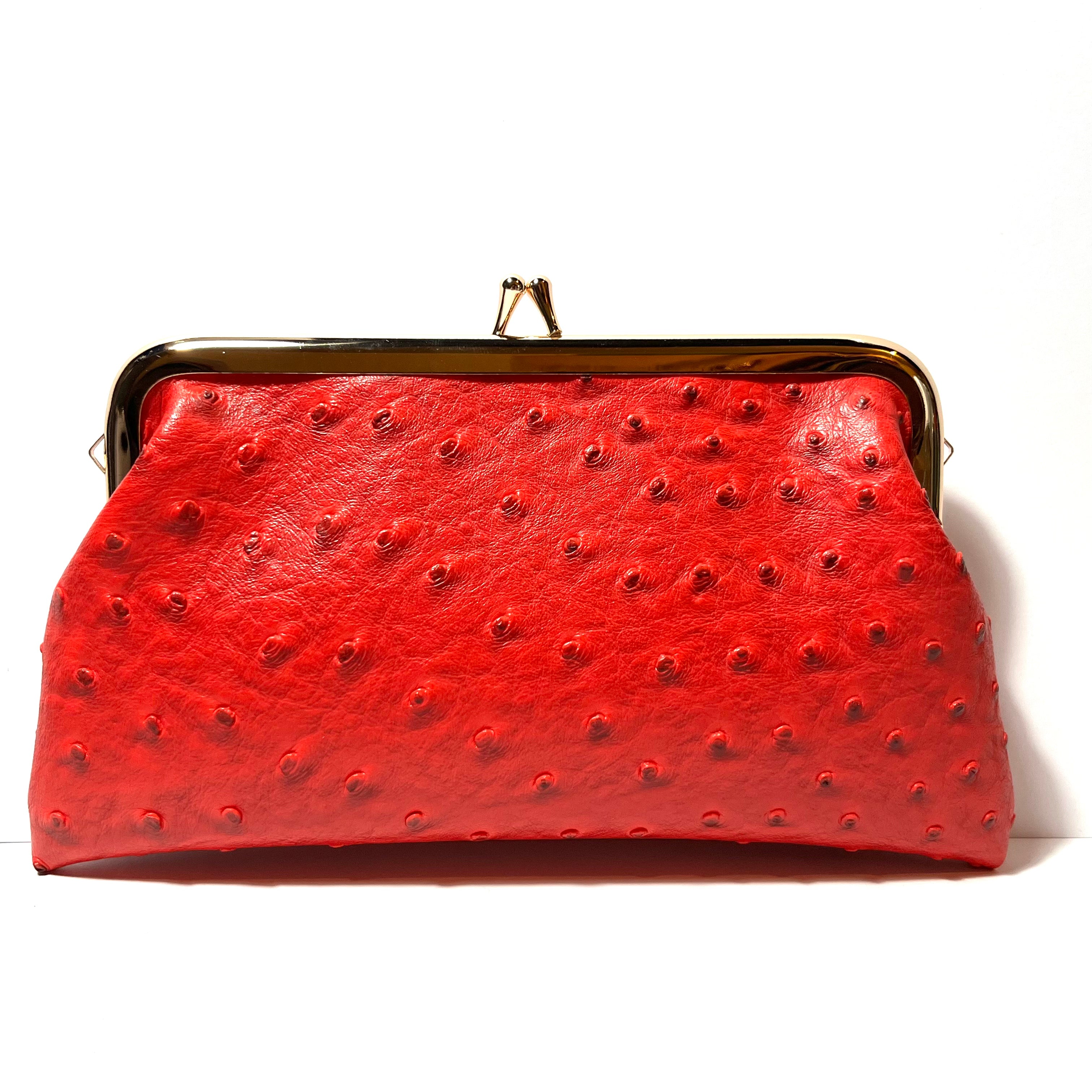 PU ostrich kiss lock purse clutch