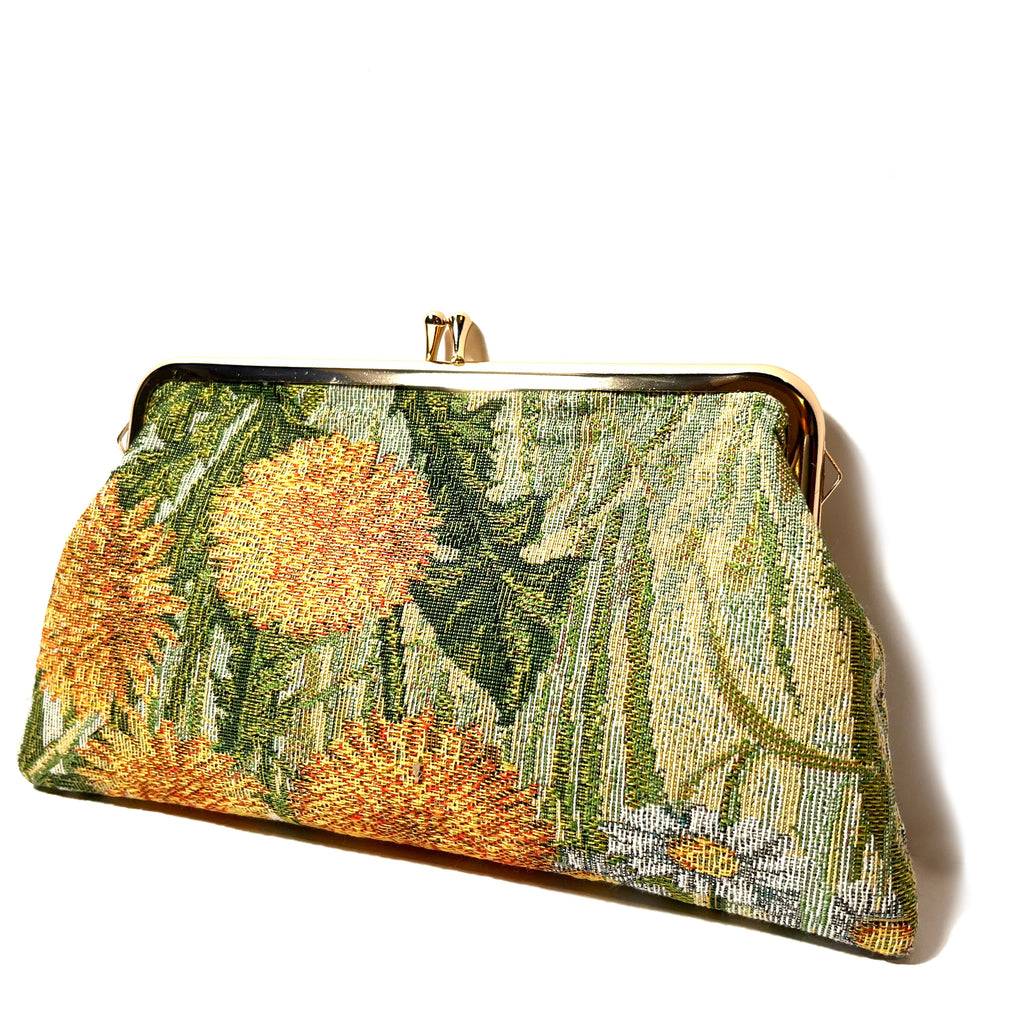 floral figured cloth kiss lock purse clutch