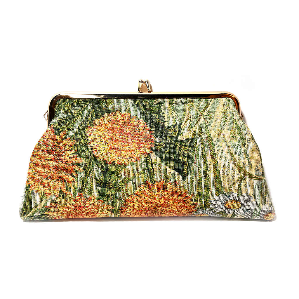floral figured cloth kiss lock purse clutch