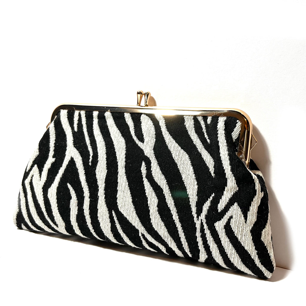 zebra  figured cloth kiss lock purse clutch