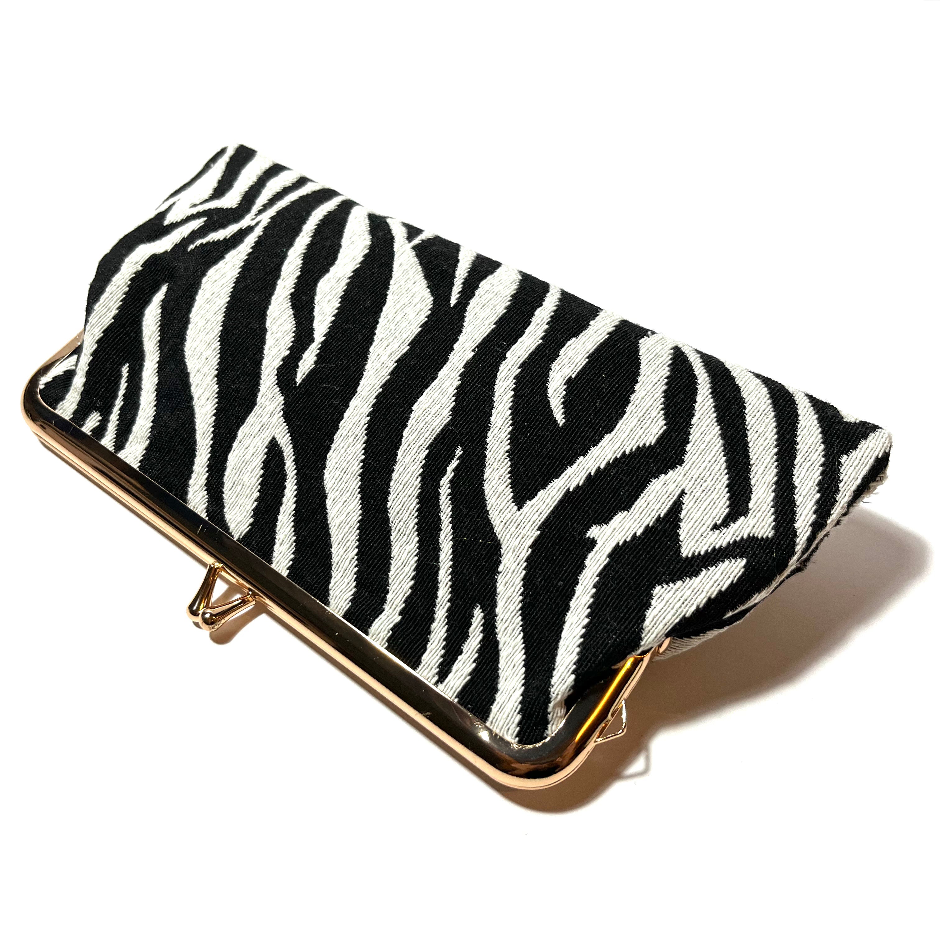 zebra  figured cloth kiss lock purse clutch