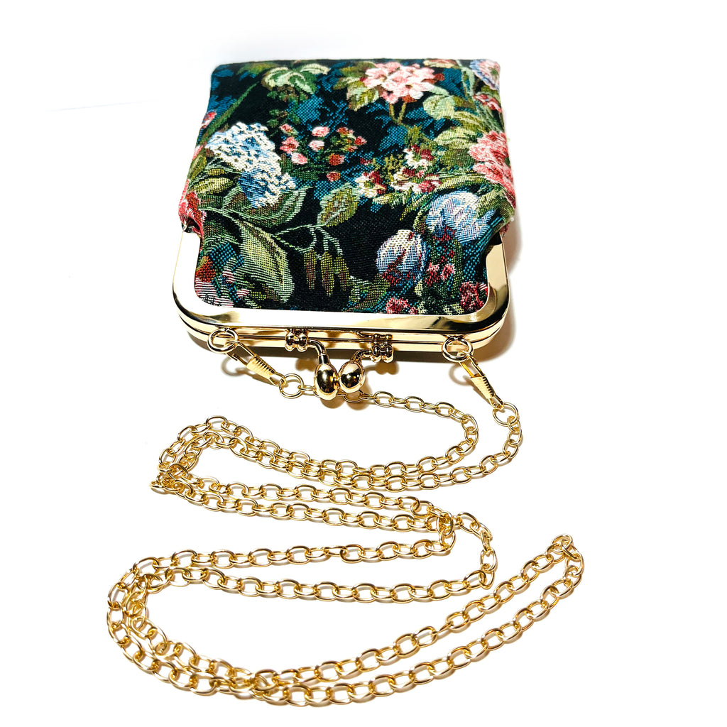 floral figured cloth kiss lock phone bag