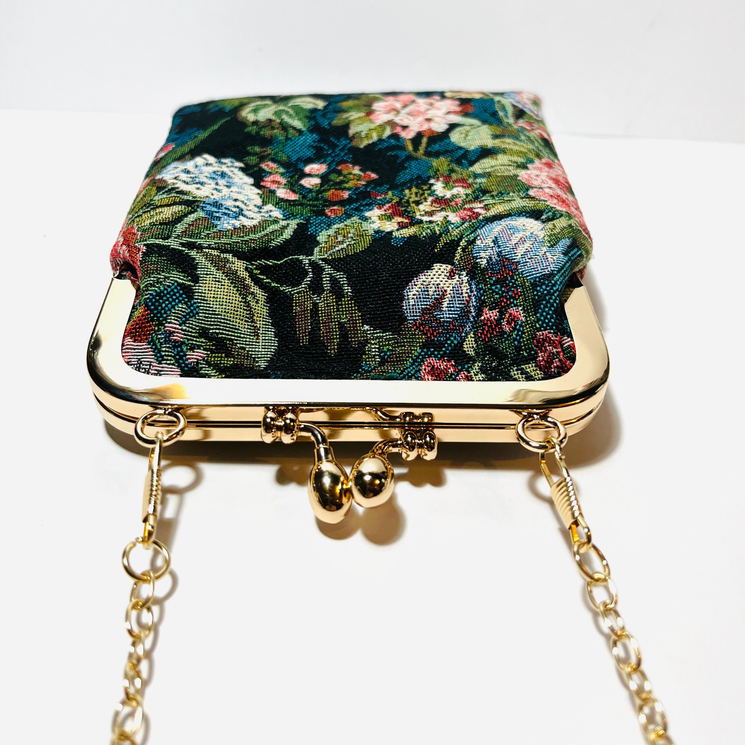 floral figured cloth kiss lock phone bag