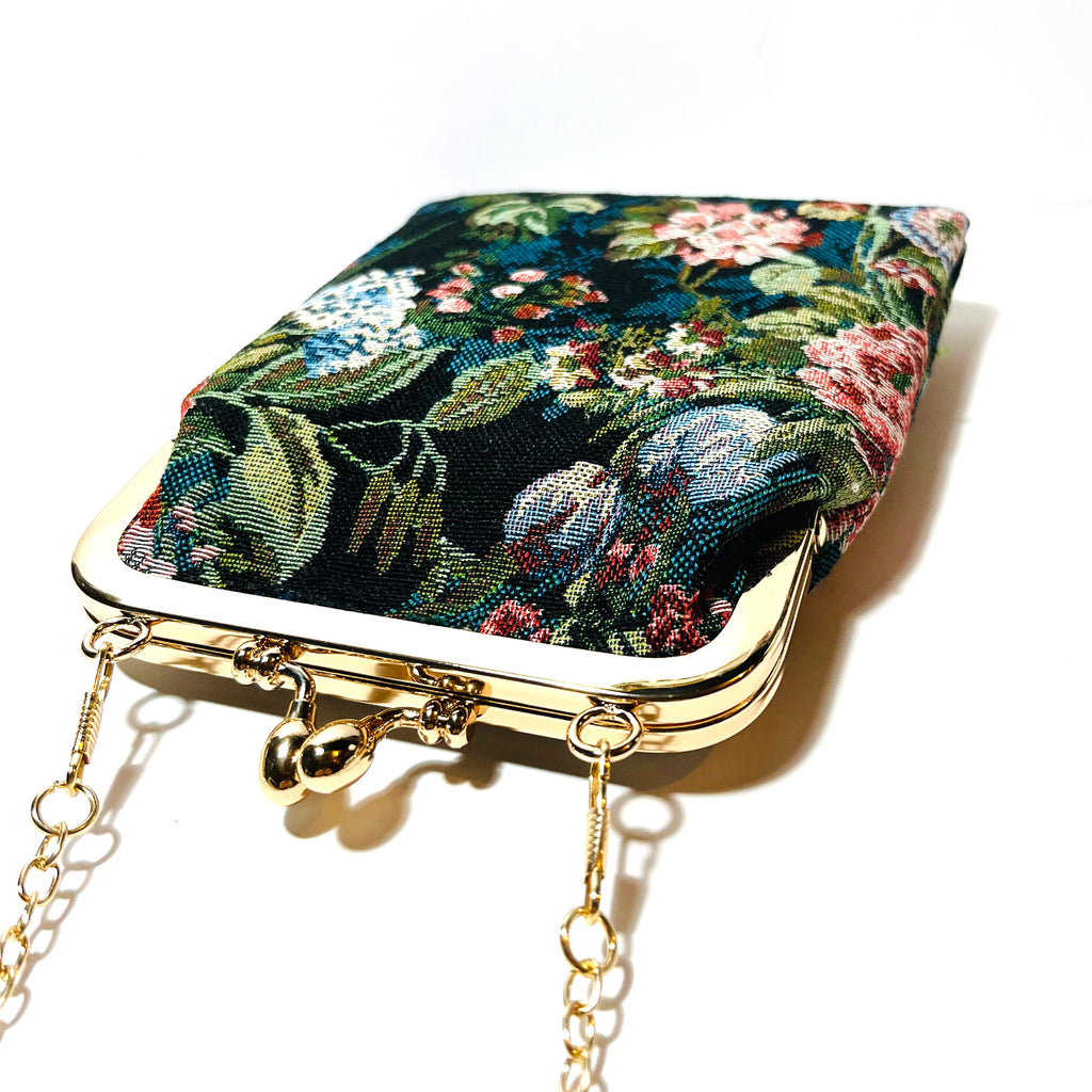 floral figured cloth kiss lock phone bag