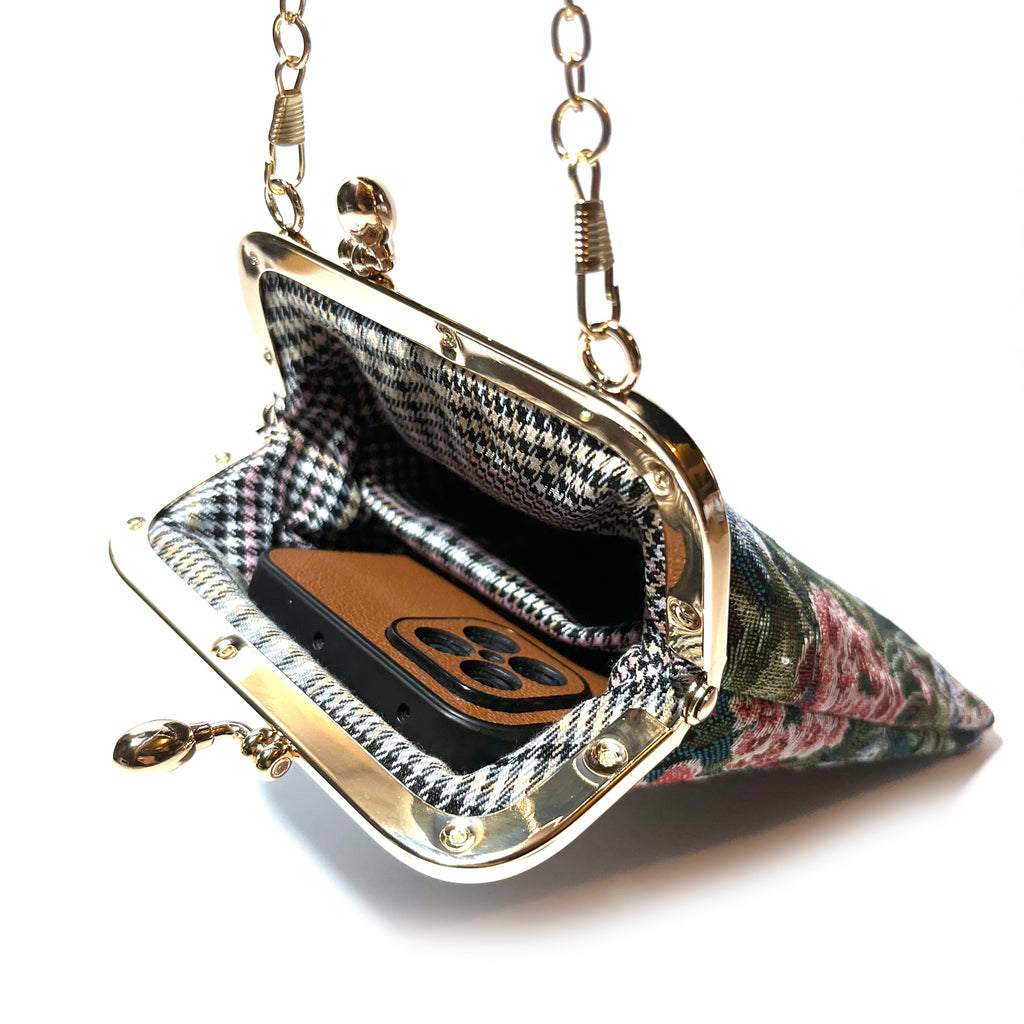 floral figured cloth kiss lock phone bag