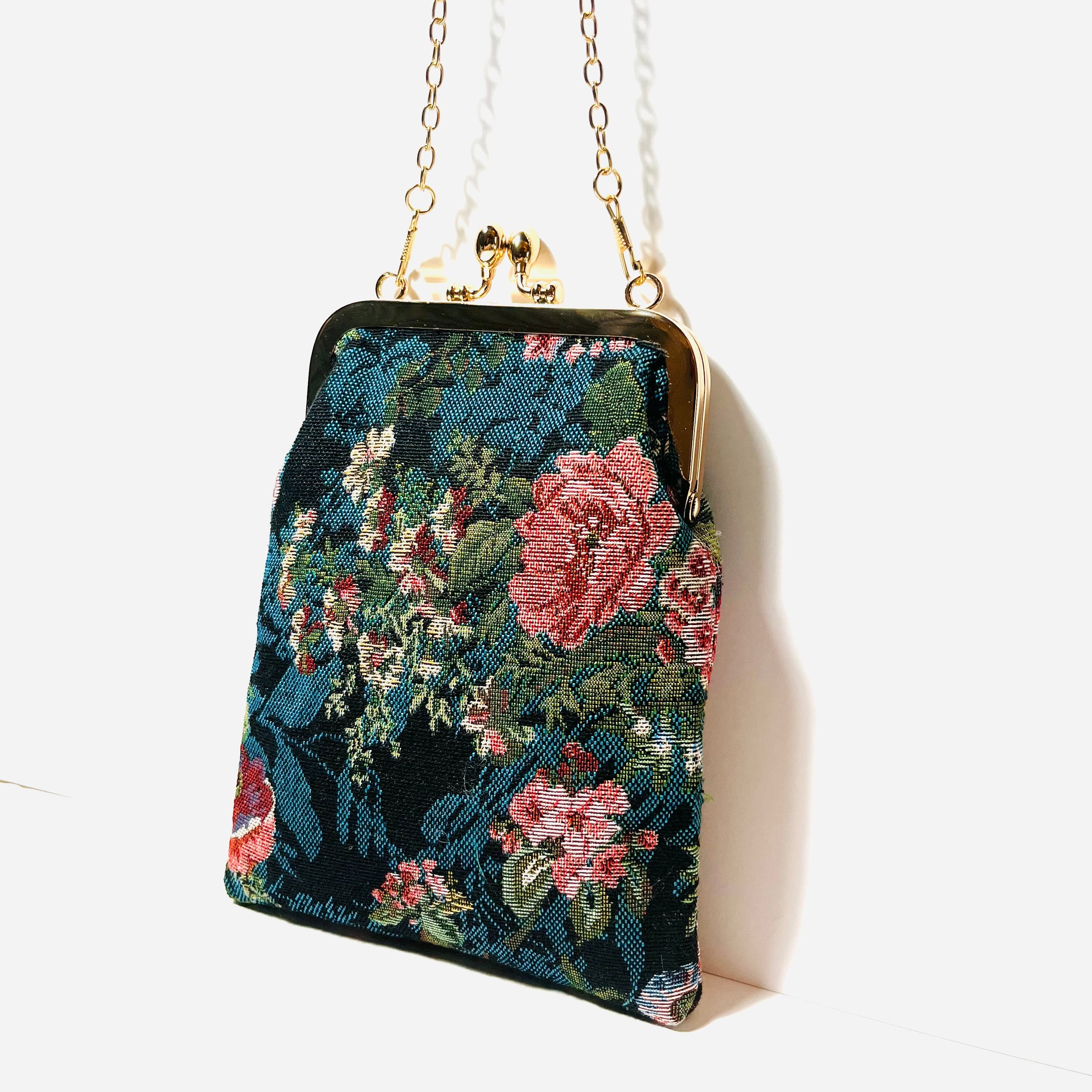 floral figured cloth kiss lock phone bag