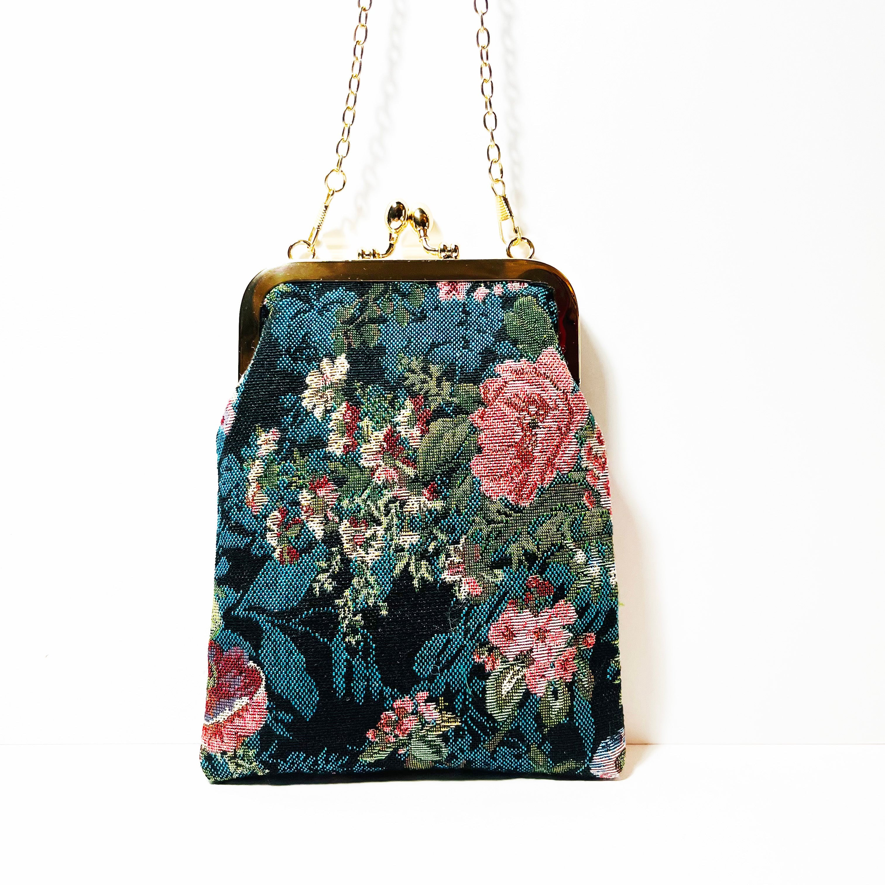 floral figured cloth kiss lock phone bag