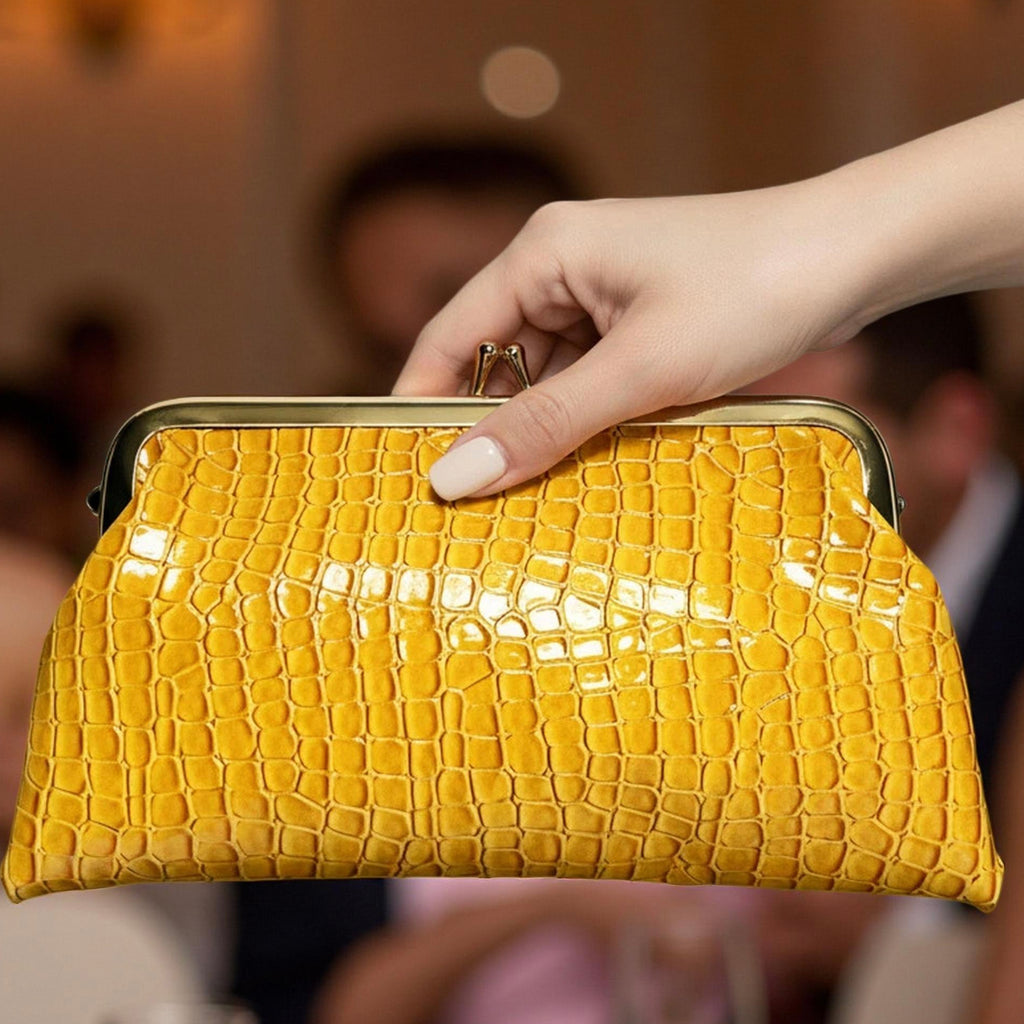 PU crocodile kiss lock purse clutch
