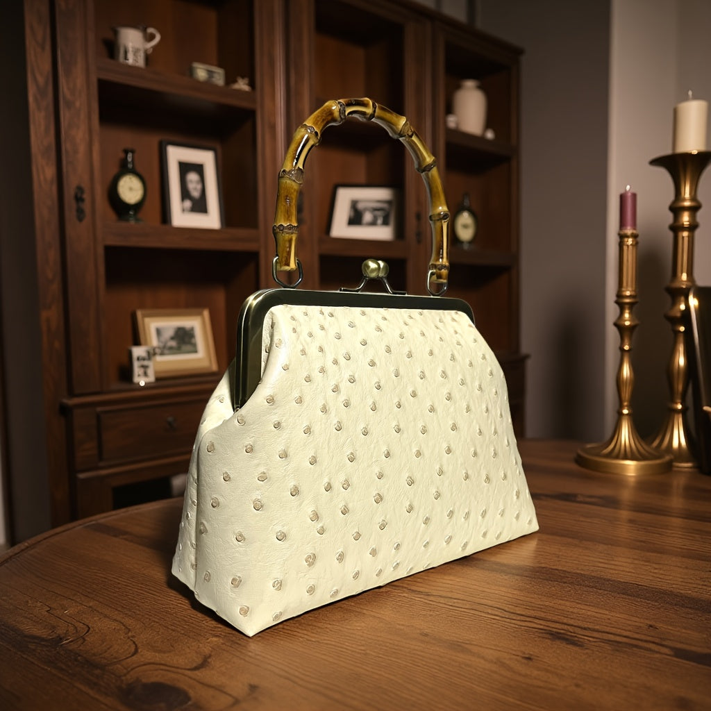 PU ostrich   kiss lock small handbag
