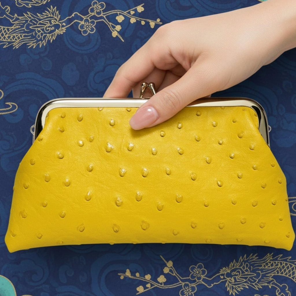 PU ostrich kiss lock purse clutch