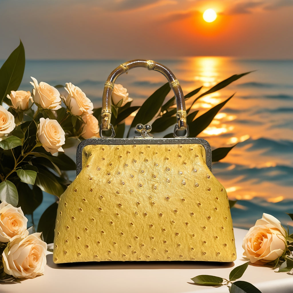 PU ostrich   kiss lock small handbag