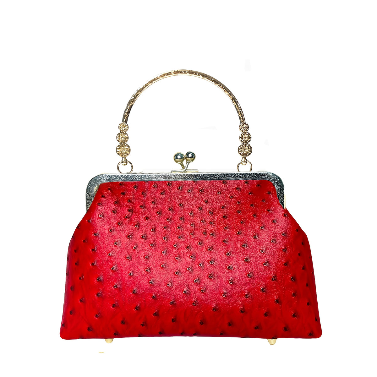 PU ostrich   kiss lock small handbag