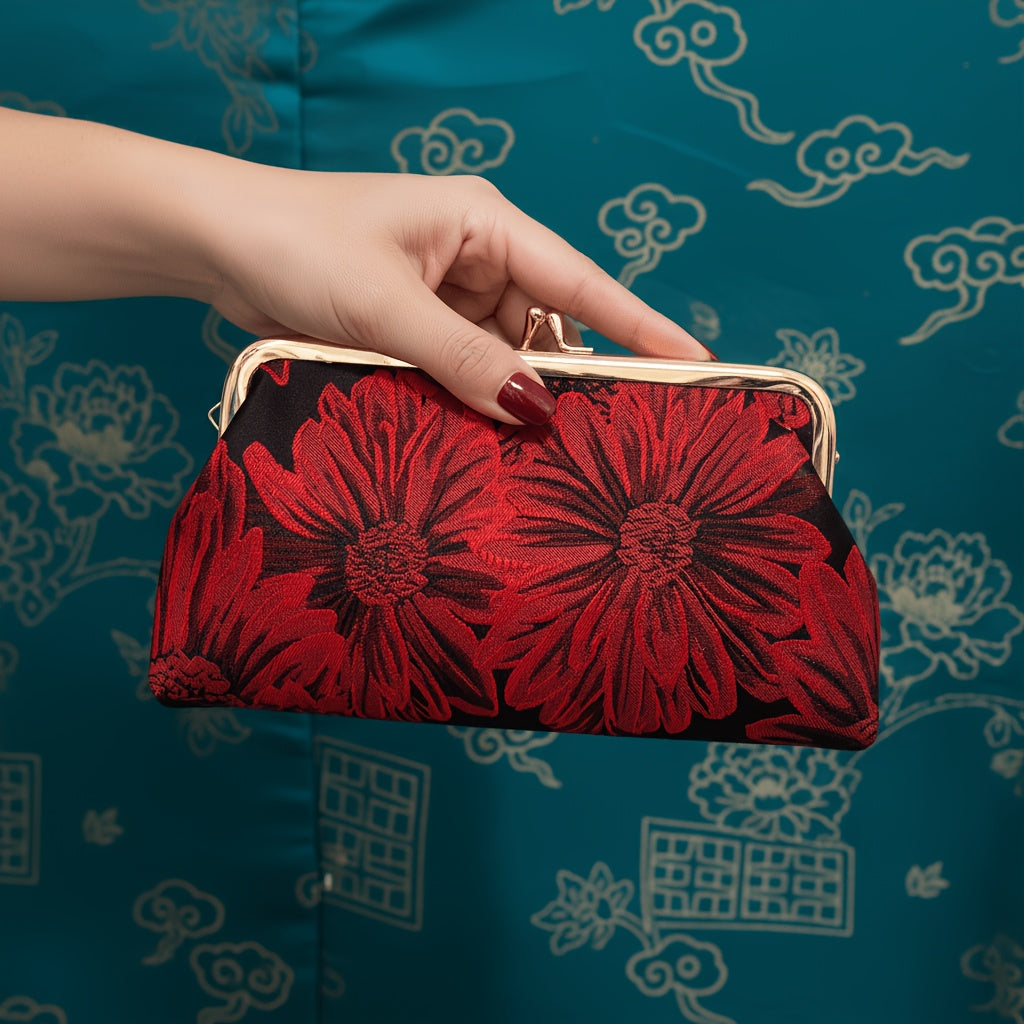 silk like figured cloth evening cluth purse bag