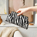 zebra  figured cloth kiss lock purse clutch