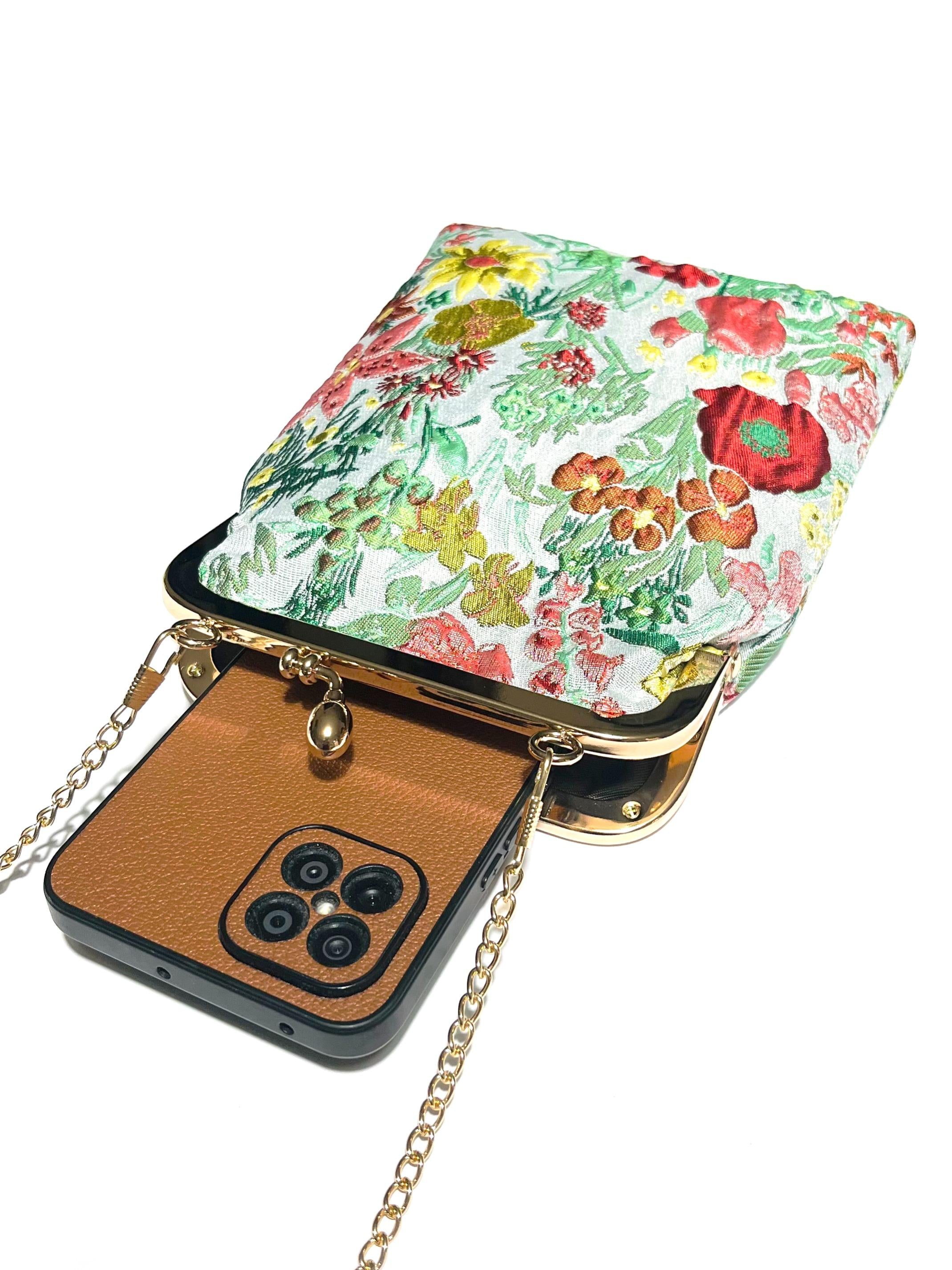 floral figured cloth kiss lock phone bag