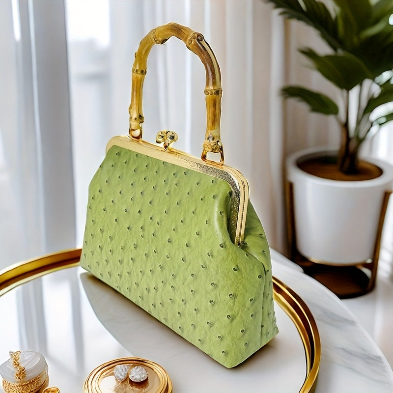 PU ostrich   kiss lock small handbag