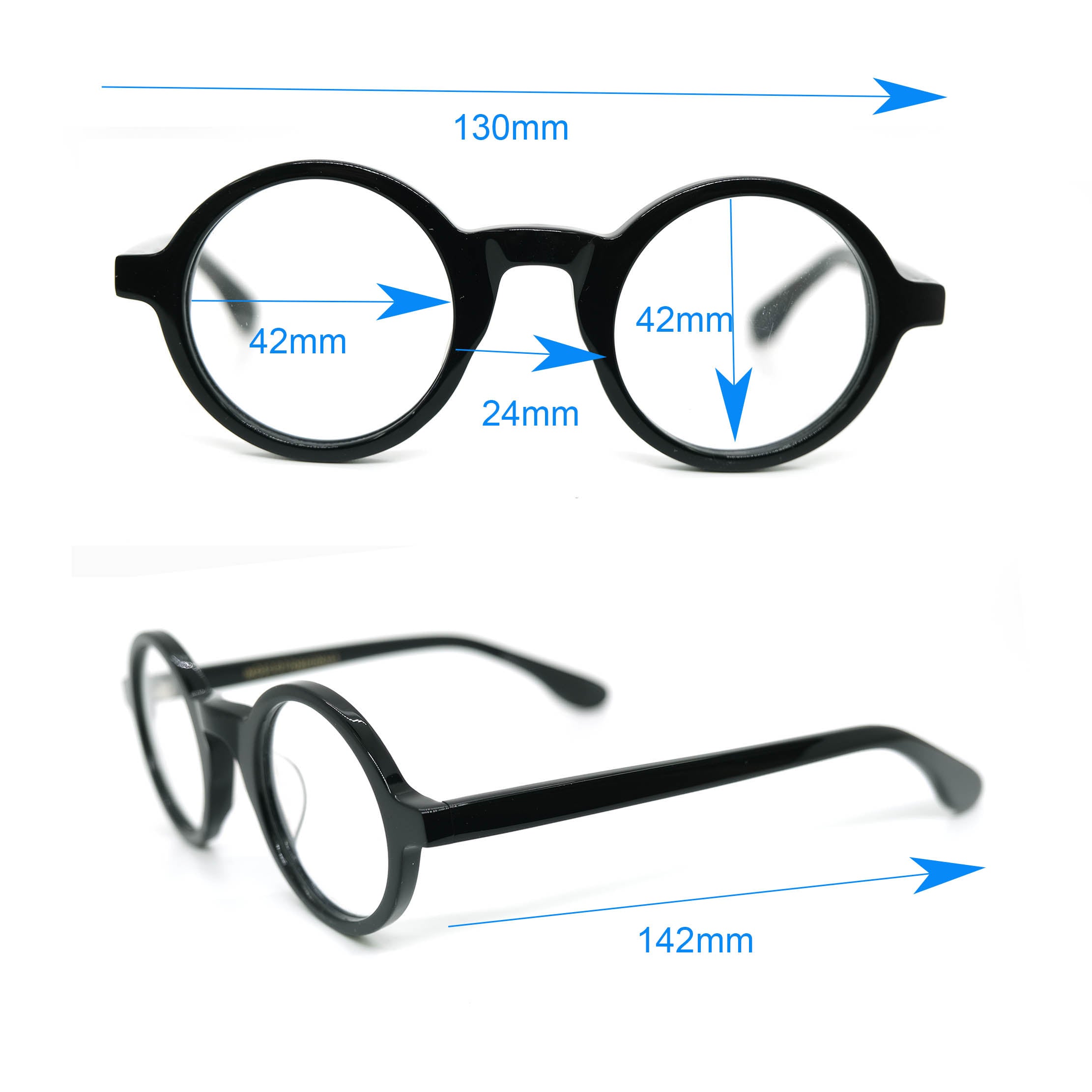 Acetate round black eyeglasses frames 002 progressive lenses