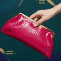 PU crocodile kiss lock purse clutch