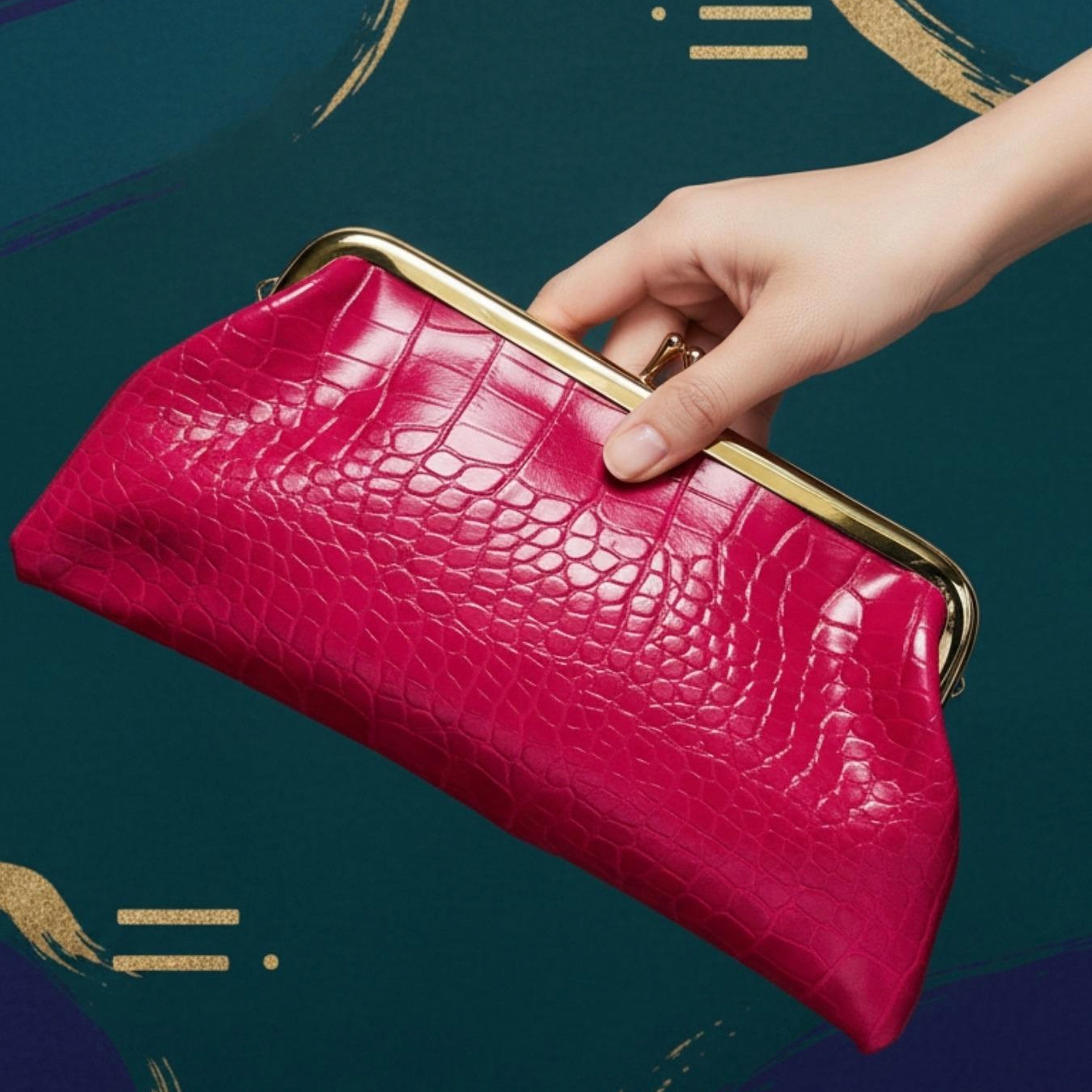 PU crocodile kiss lock purse clutch