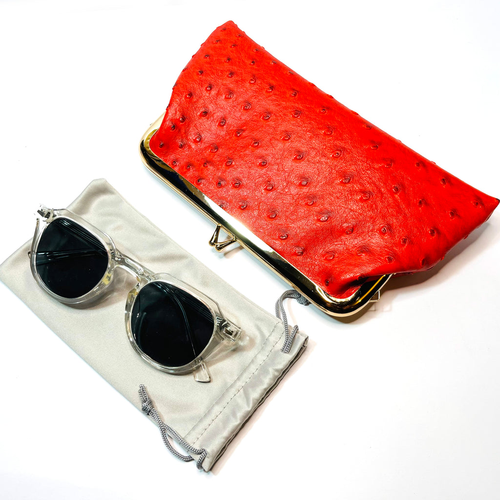 PU ostrich kiss lock purse clutch