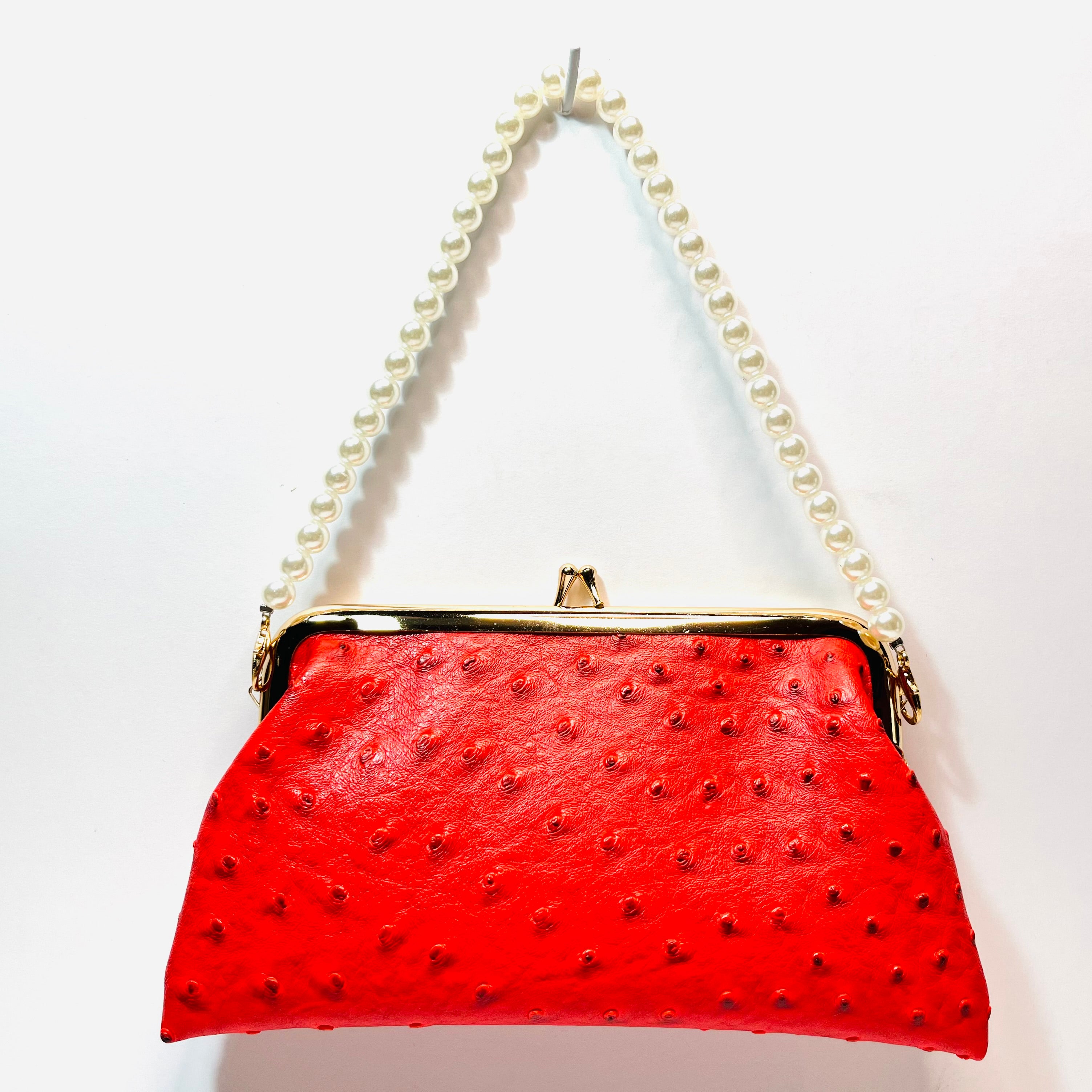 PU ostrich kiss lock purse clutch