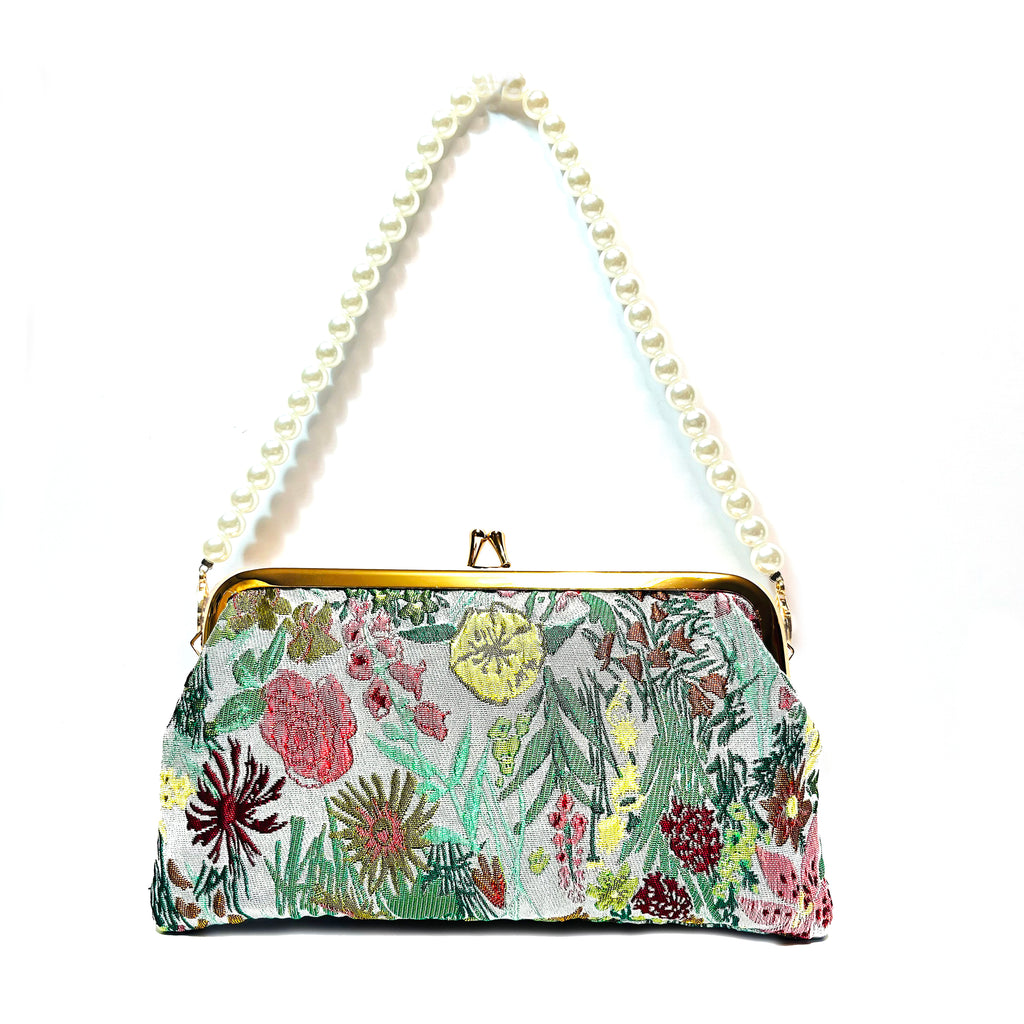 silk like figured cloth forest evening cluth purse bag