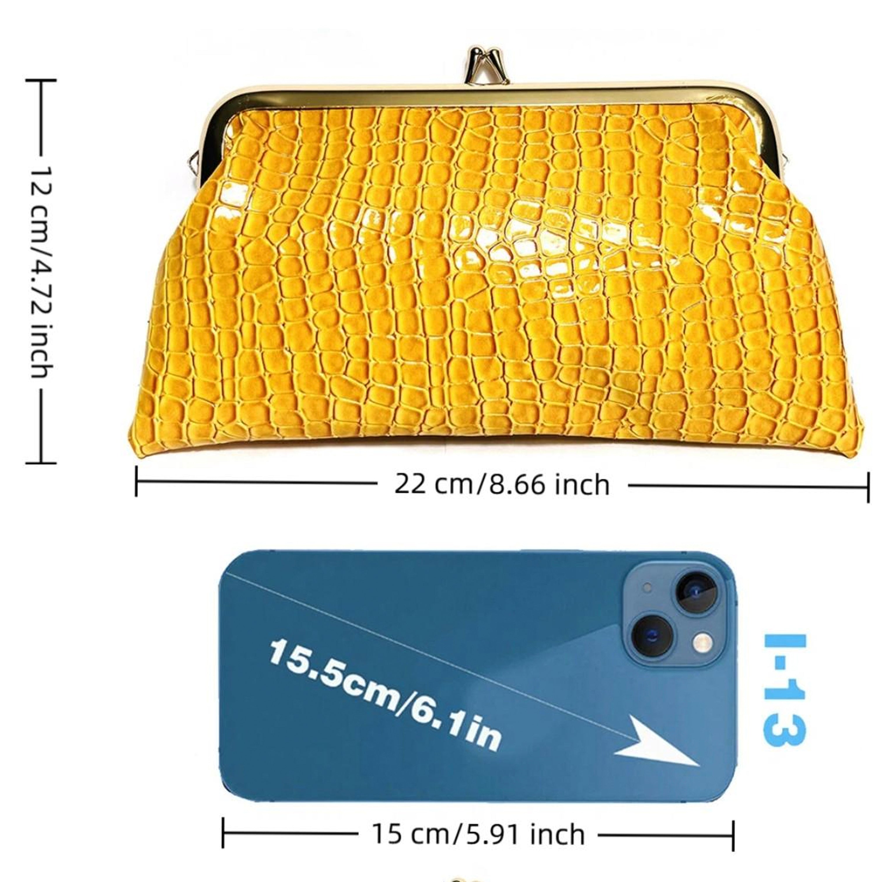 PU crocodile kiss lock purse clutch
