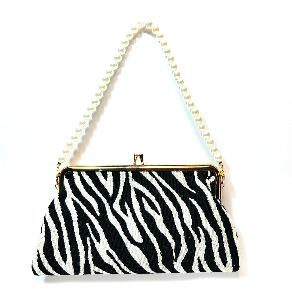 zebra  figured cloth kiss lock purse clutch