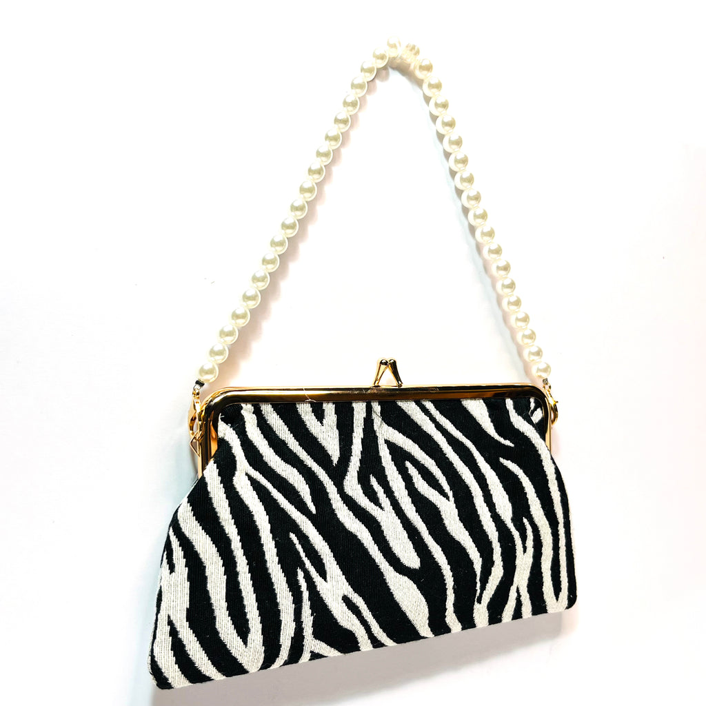 zebra  figured cloth kiss lock purse clutch