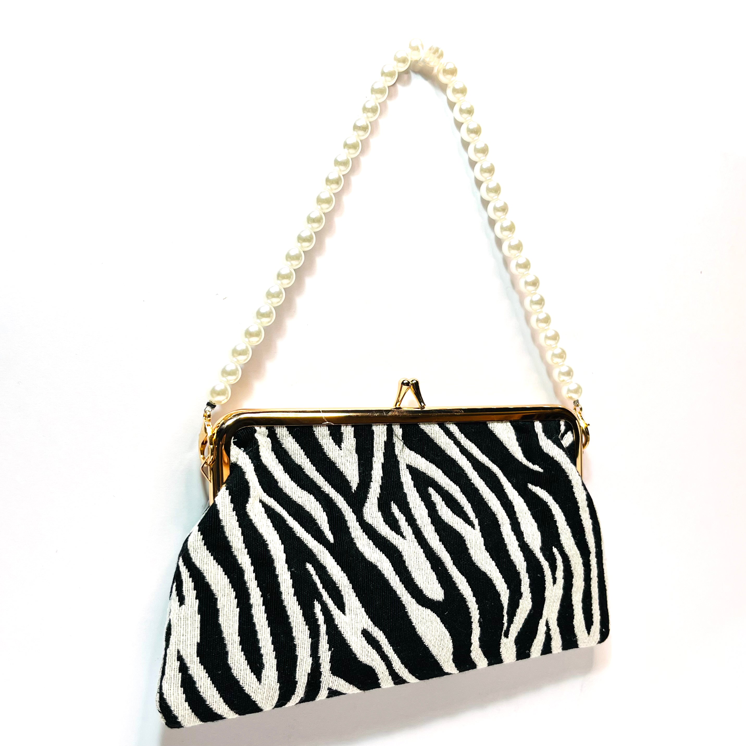 zebra  figured cloth kiss lock purse clutch