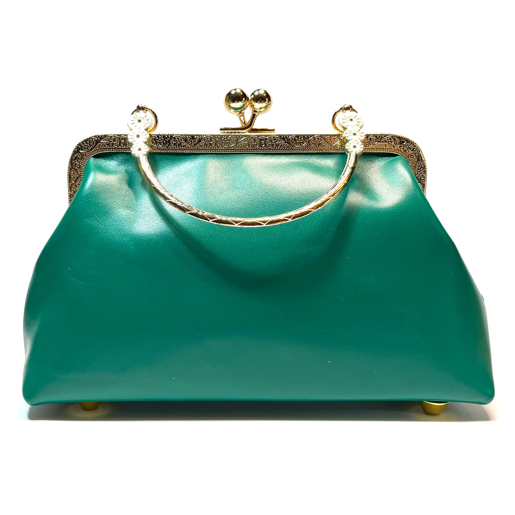 sheepskin dark green kiss lock small handbag