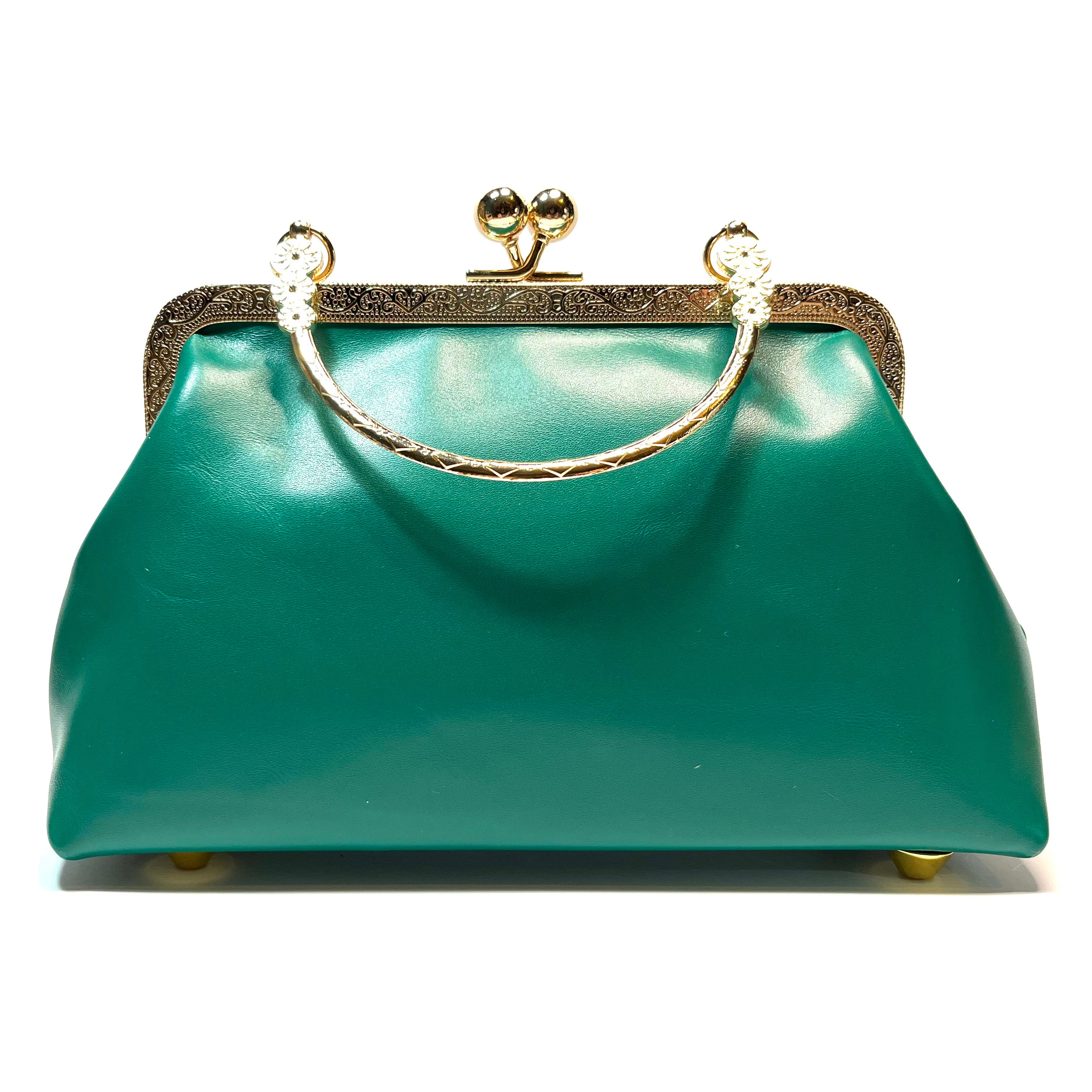 sheepskin dark green kiss lock small handbag