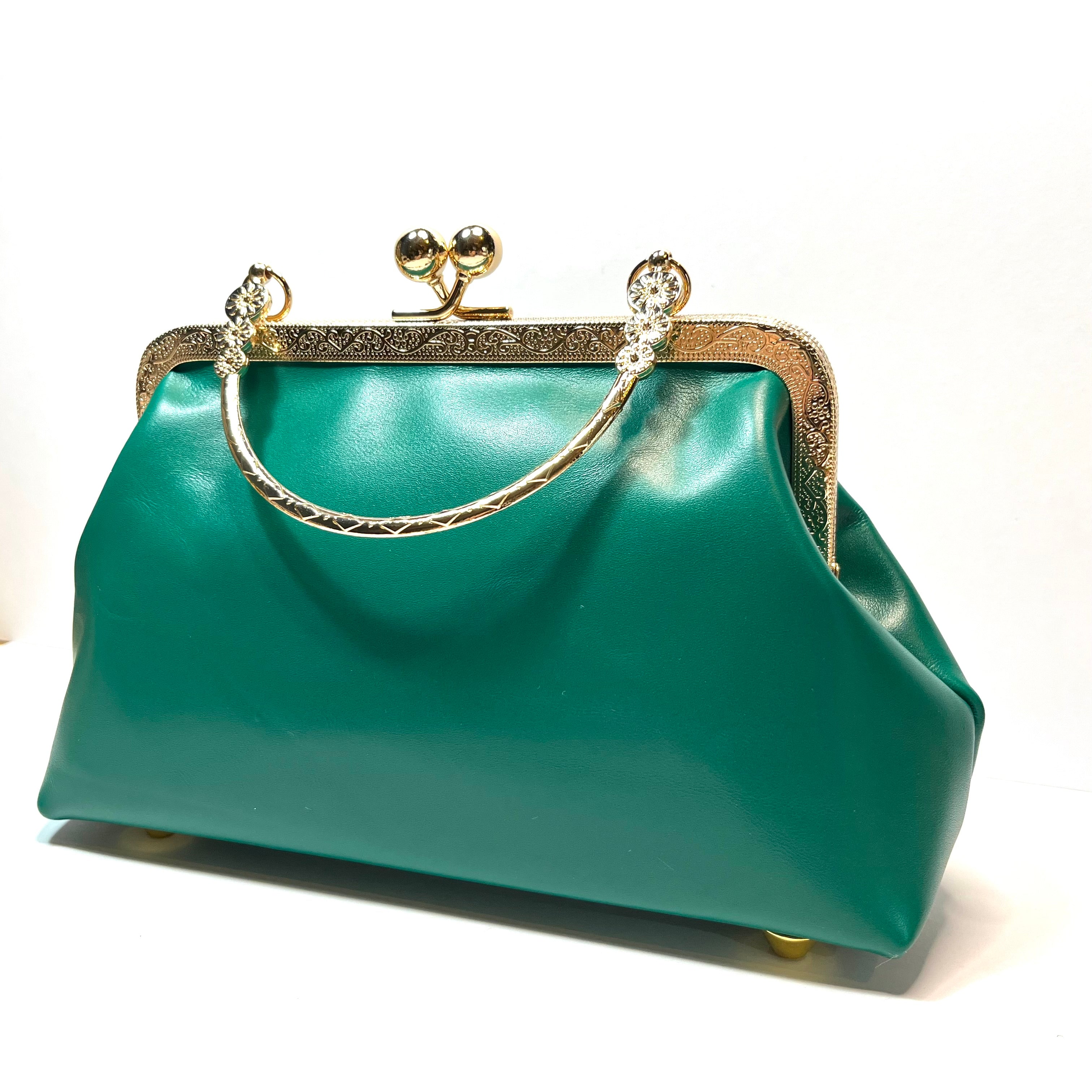 sheepskin dark green kiss lock small handbag