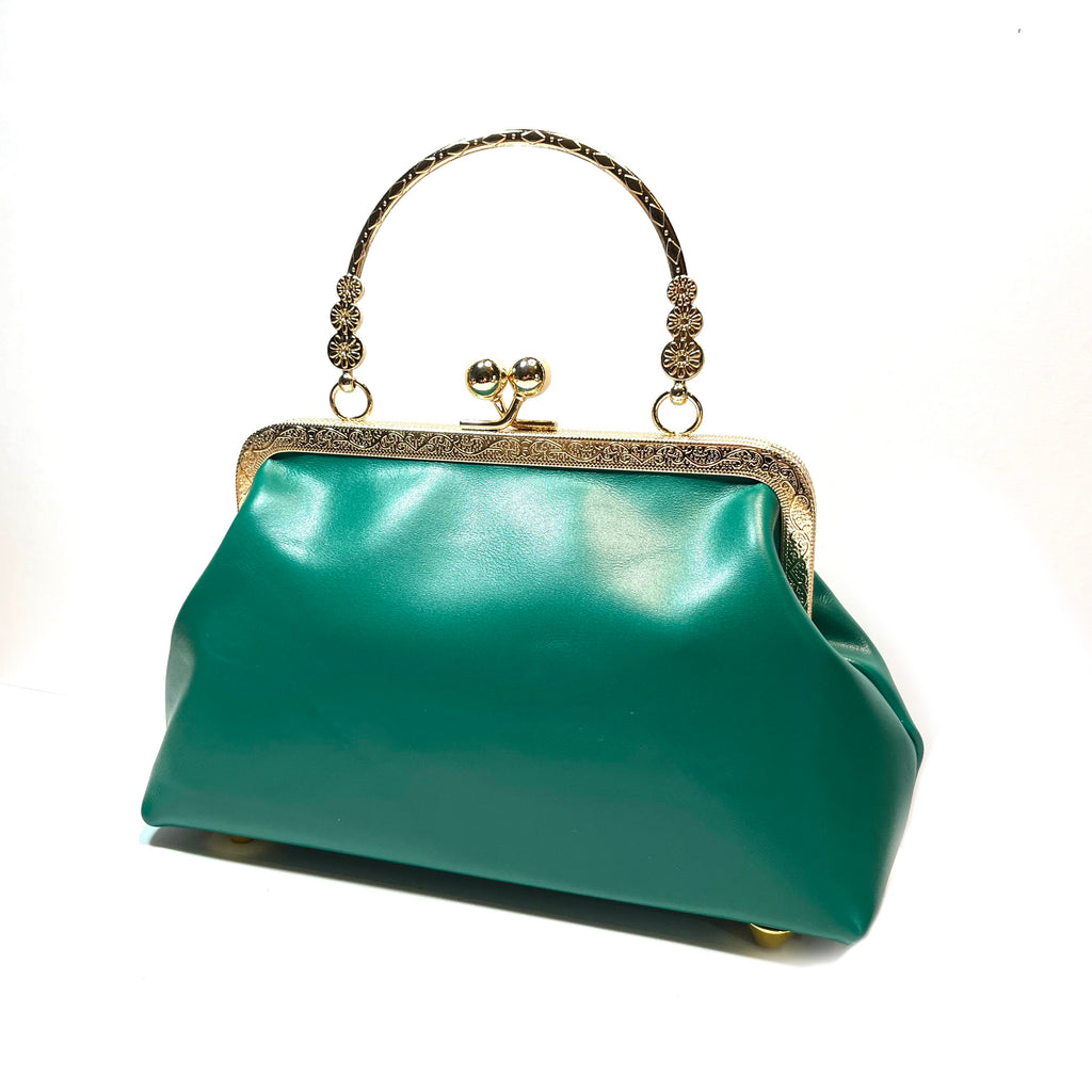 sheepskin dark green kiss lock small handbag