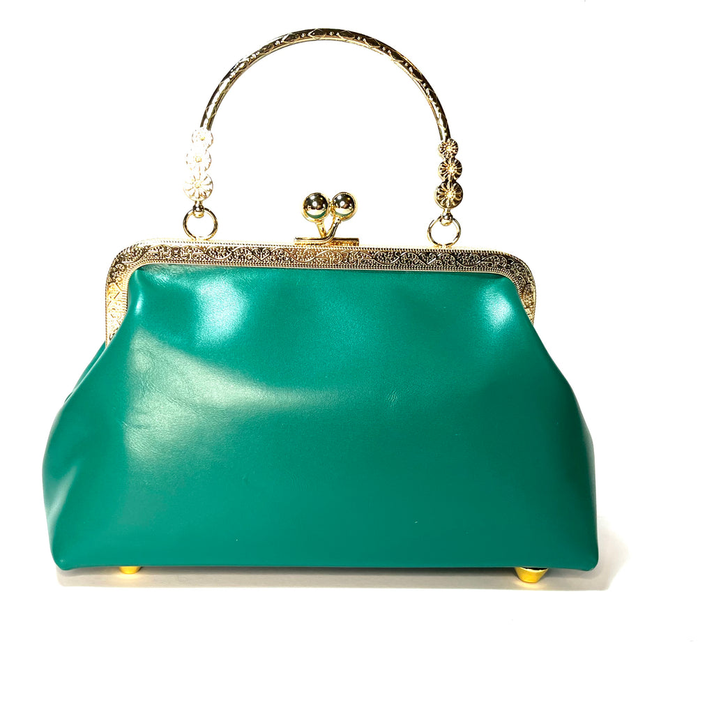 sheepskin dark green kiss lock small handbag